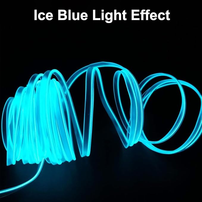EL Wire Interior Car Lights, 16.5FT USB Ambient Lighting Strip, Ice Blue | Neon Glowing Strobing Electroluminescent Wire, 6mm Sewing Edge, Inside Car Lighting Accessories - Image 3