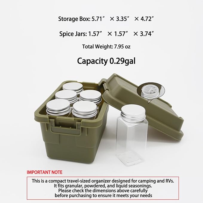 6-Piece Camping Spice Kit, BPA-Free Leakproof, Portable Seasoning Organizer for Travel - Image 2