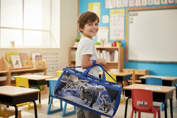 Jurassic World Kids Duffle Bag 16.5" – Dinosaur Travel & Sports Bag with Zipper Pocket, Mesh Side Pockets & Strap - Image 3