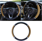 JOYCOURT 15 Inch Bling Soft Leather Car Steering Wheel Cover, Beige | Colorful Rhinestones Design, Auto Elastic Protector for Women Girls, Crystal Diamond Car Accessories for Most Cars, SUVs by JOYCOURT
