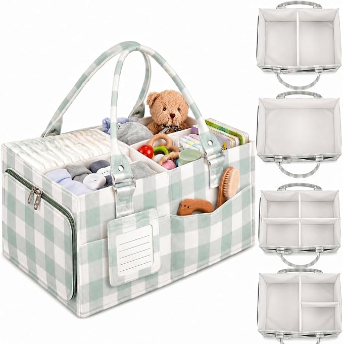 ABOOFAN Baby Diaper Caddy Organizer with Removable Dividers and Handle | Felt Nursery Storage Bin, Holds Diapers, Wipes and Newborn Essentials, Portable for Changing Table, Car & Bedside by ABOOFAN