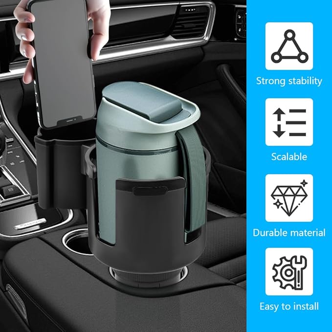 1 Pack Car Cup Holder Expander 2 in 1 Adapter with Expandable Base, Car-Seat Headrest Hook 4 Pack Hanger Storage Organizer fit Universal Vehicle Car Mugs in 2.2"-4.2" (10-48oz) - Image 8