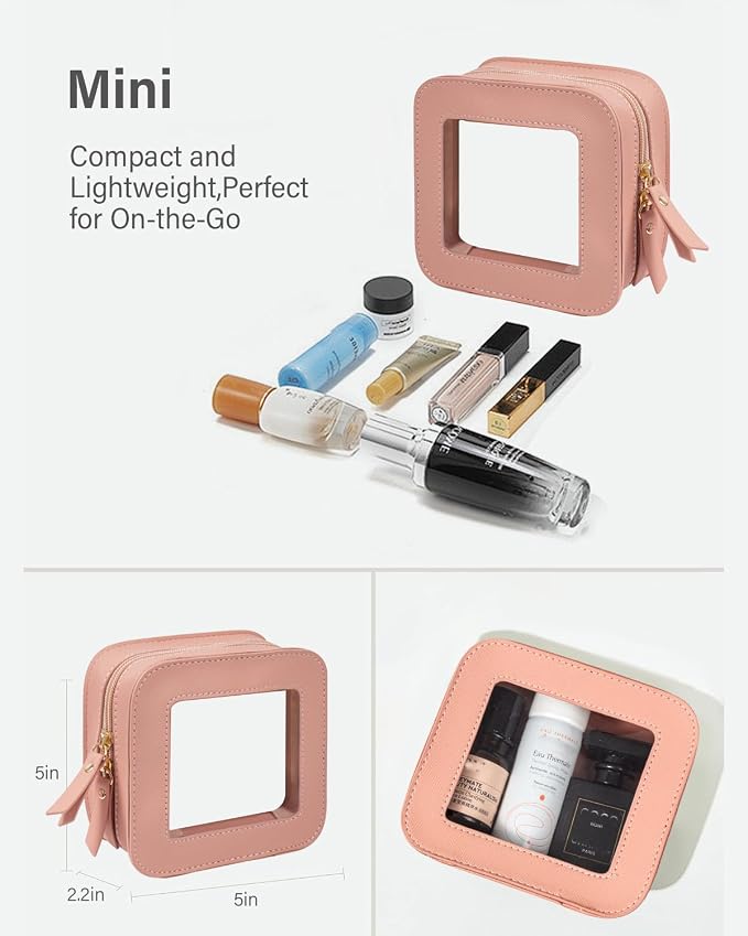 Small Clear Makeup Bag for Women, Mini Cosmetic Bag Portable Makeup Pouch Organizer with Zipper Waterproof Travel Cosmetic Case Cute Travel Toiletry Bag Car Organizer for Essentials - Image 4