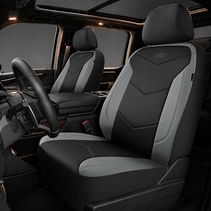 Skechers Memory Foam Seat Covers,Leather Car Seat Covers, Ultimate Comfort & Support Front Seat Covers Airbag Compatible, Automotive Universal Fit Most for SUVs, Vans, Sedans, Cars, Trucks,Gray by Unknown