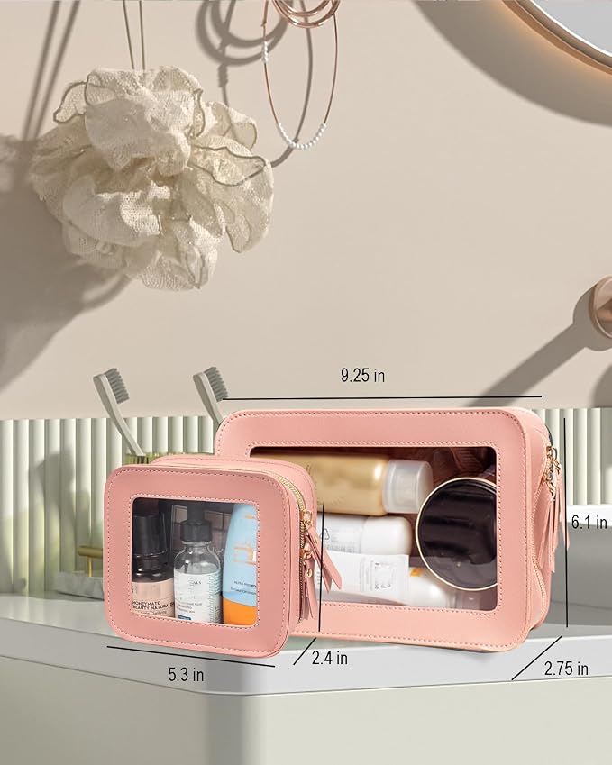 2 Pcs Clear Makup Bag Set, Clear Cosmetic Bags with Zipper Waterproof Small Travel Cosmetic Case Cute Make Up Pouch Mini Car Essentials for Women Travel Car Organizer - Image 3