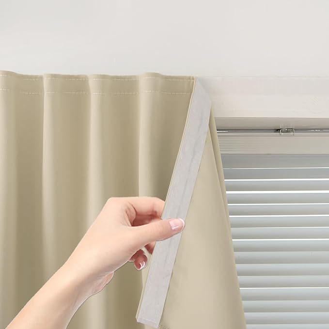 Self Adhesive Portable Blackout Curtains for Bedroom Easy to Install Window Thermal Lnsulated Kitchen Room Darkening Small Window Curtains, 47" W X 96" L, Beige, 2 Panels by Sovtfides