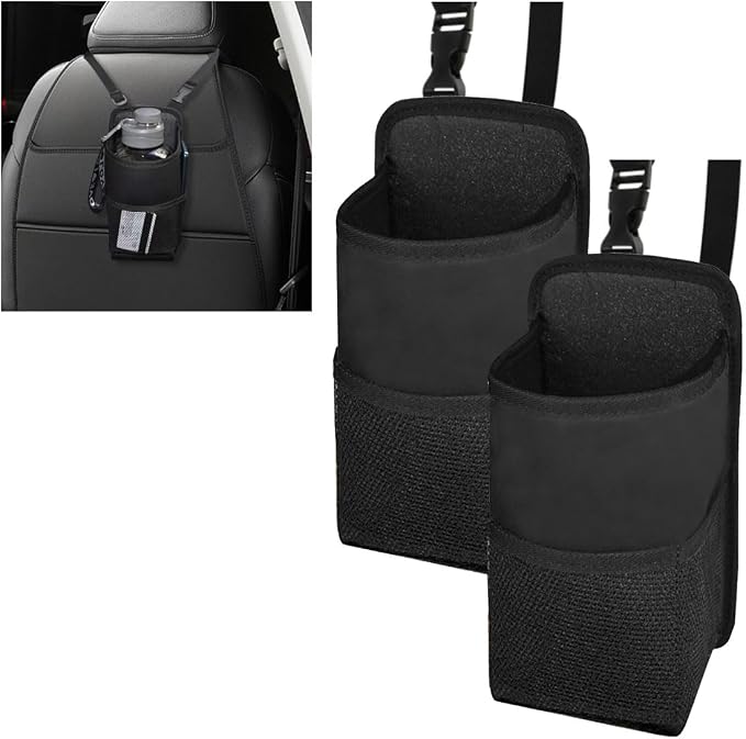 2-in-1 Large Cup Holder, 80 oz Multifunctional Car Seat Side Organizer, Hanging Water Bottle Holder Bag, Car Stuff Holder with Mesh Pocket for Phone & Drink, Suitable for Car SUV Truck (2 PCS) by smilfuy