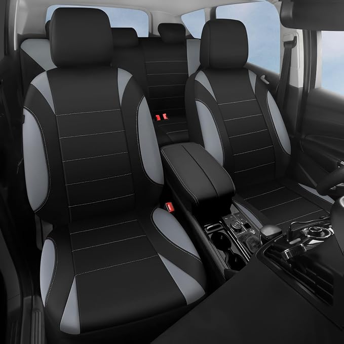 CAR PASS Waterproof Car Seat Covers Full Sets, Universal Fit Seat Covers for Cars, EVA Neoprene Seat Cover Set Full Sets, Interior Covers for Auto SUV,Vans,sedans, Trucks,(Black and Gray) - Image 2