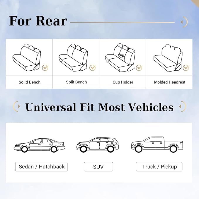 Coverado Rear Bench Car Seat Covers, Car Rear Seat Covers, Nappa Leather Back Seat Cover, Automotive Seat Covers Seat Cushion Cover Universal Fit for Most Cars Sedan SUV Pickup Truck, Black&Gray - Image 7