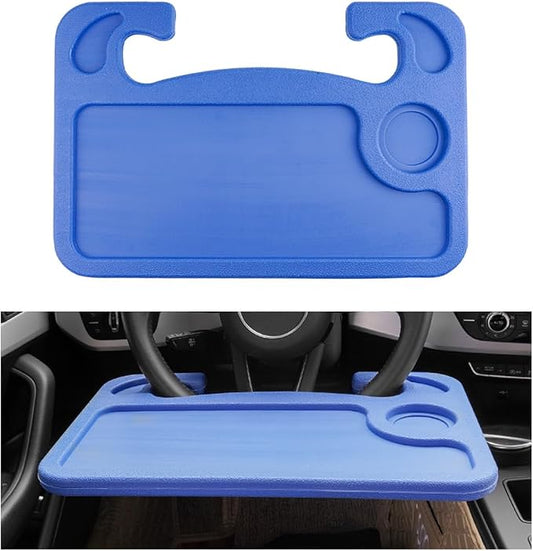 Car Steering Wheel Desk, 2 in 1 Auto Steering Wheel Tray for Food & Laptop, Multipurpose Vehicle Steering Wheel Table with Cup Holder and Pen Slot, Travel Car Accessories (Blue) by Unknown