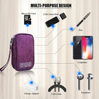 Electronic Organizer Bag Cable Organizer Travel Cord Organizer Case Pouch Portable Carrying Case for Charger Hard Drive Earphone USB SD Card (Purple) - Image 6