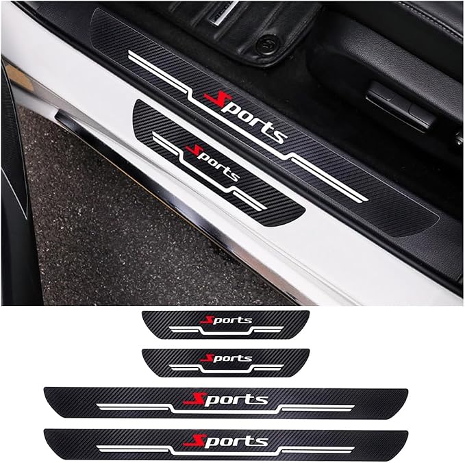 4PCS Car Door Sill Protector, Sport Carbon Fiber Anti-Slip Vehicle Door Edge Scratch Protection, Self-Adhesive Automotive Entry Guard Decoration Sticker, Universal for SUV RV Truck by Sandfren