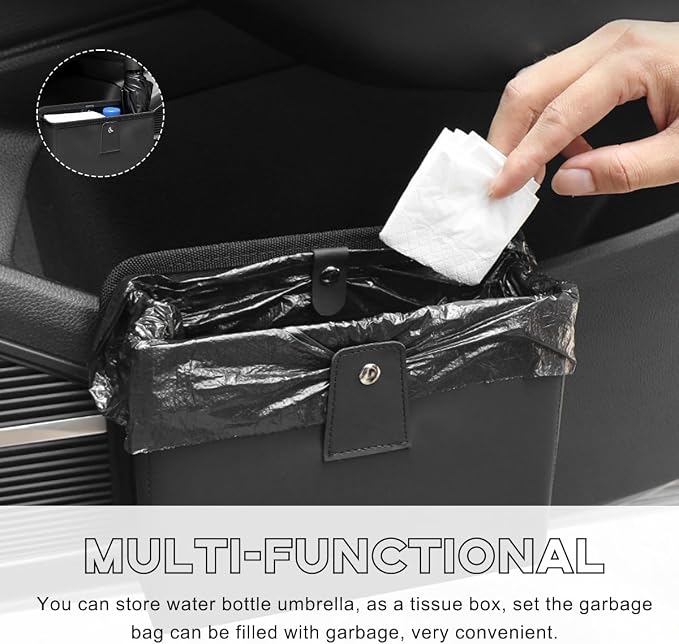 Yourkar Car Trash Can, Foldable Waterproof Leather Car Garbage Organizer Holder, Automotive Mini Dustbin Container with One Roll Trash Bag, Universal Interior Car Accessories (Beige, M) - Image 4