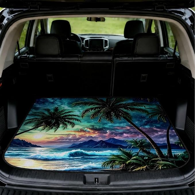 Car Trunk Mat for SUV, 29"x39" Palm Tree Sunset Beach Cargo Liner Protector | All Weather Universal Cargo Liners for Dogs, Car Accessory for SUVs/Sedan/Wagons, Durable Non-Slip Washable Rear Cargo Mat by Unknown