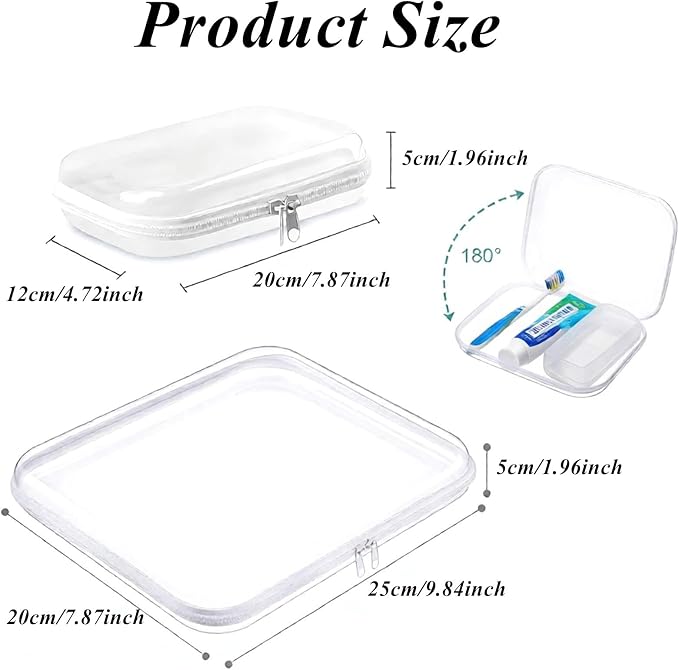 4 pcs Clear Hard Shell Zipper Case, White | Water-Resistant, Travel Makeup Bag, Diaper Bag Organizer Pouches, Clear Toiletry Bags - Image 2