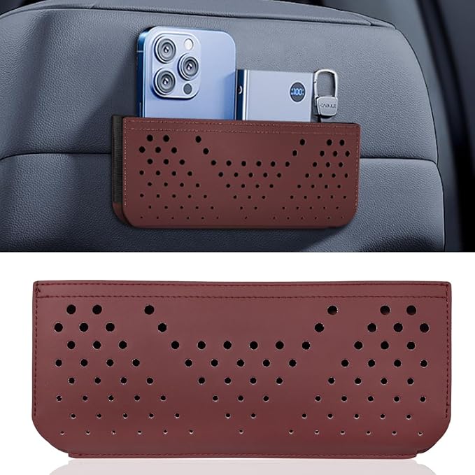 Car Seat Side Pocket Organizer, Multifunctional Mini Console Storage Bag for Phone, Keys, Sunglass, Wallet, PU Leather Tray Pouch Car Organizer Accessories for Seat, Door, Window, Console (Red) by Unknown