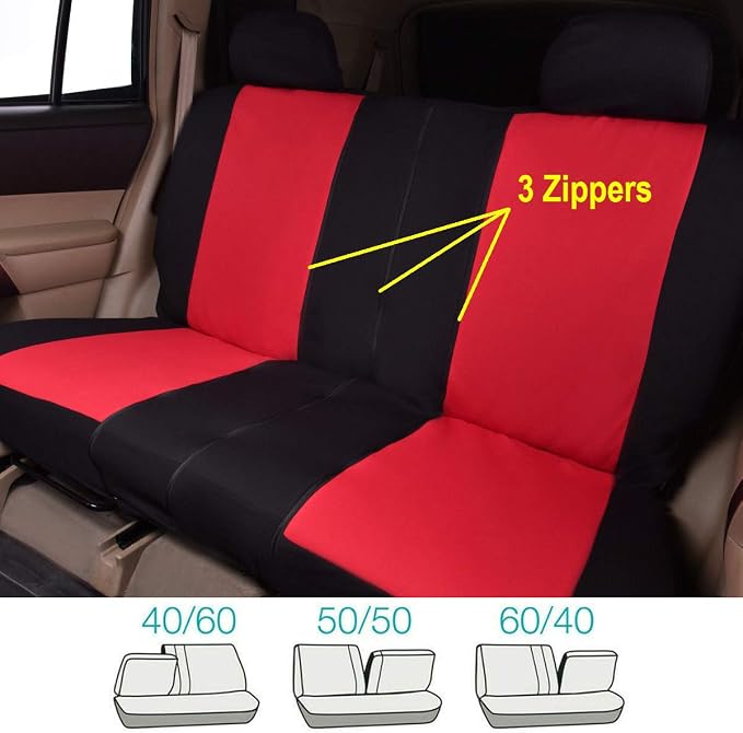 Flying Banner Car Seat Covers Full Set Front Seats and Rear Bench Polyester car seat Protectors Black Gray Purple airbag Compatible Rear Bench Split (Black Red) - Image 6