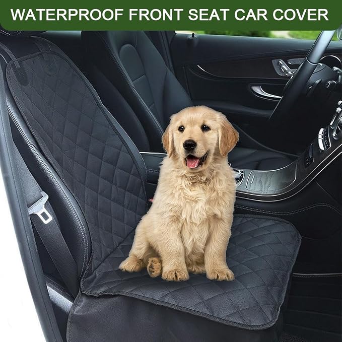 Waterproof Front Seat Car Cover, Car Seat Covers for Dogs, Nonslip Pet Passenger Seats Cover Protector, Car Accessories Scratch-Proof Pet Front Covers Universal Fit Most Auto Trucks SUVs (Black) - Image 4