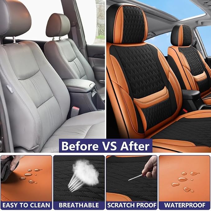 Car Seat Covers Full Set Custom Fit For Toyota RAV4 2001-2026, Black&Brown | Lumbar Support, Premium Faux Leather, Breathable, Anti-Slip, Airbag Compatible, Waterproof, Car Seat Protectors, 2 Row-5Seat - Image 5
