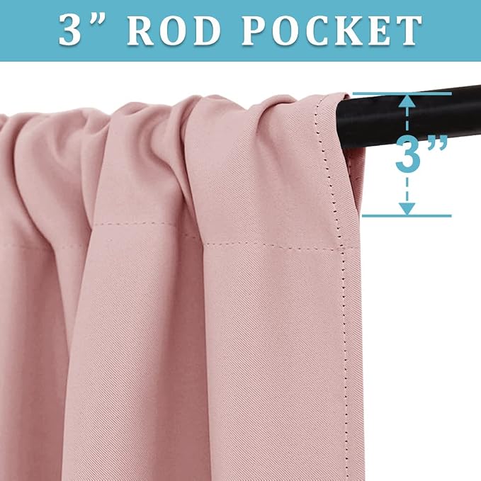 RYB HOME Small Window Curtains 45 inches Length for Kitchen Cafe Bathroom | Room Darkening Curtains & Drapes, Energy Saving, Thermal Insulated, For Kids Bedroom, W42 x L45, Peach Blush, 2 Panels - Image 2