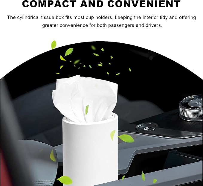 4 PCS Car Tissue Holder, Refillable Round Napkins Containers with Papers Inside, Convenient Travel Tissue Tubes Facial Paper Towel Cylinders for Vehicle Cup Holders (White) - Image 4