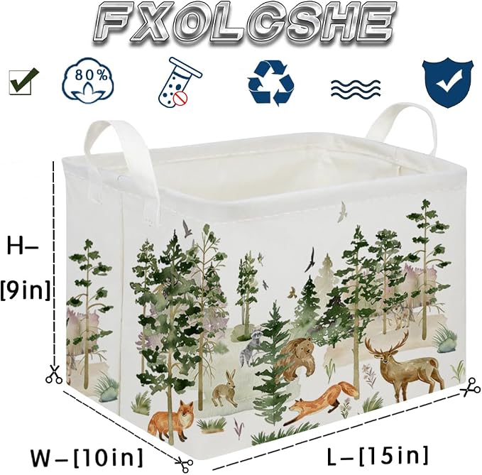 Rectangular Woodland Animal Basket Storage Basket,Bear Fox Gift Box Bin Shelf Book Woodland Room Decor,Gift Baskets(Tree animals) - Image 8