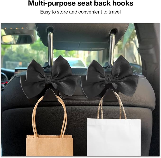 2-Pack Car Seat Headrest Hooks, Handbag Hangers, Black silk | Storage organizer for handbags, clothes, coats and grocery bags; practical interior accessory for most cars and SUVs - Image 5