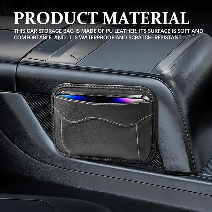 Car Side Pocket Organizer, Car Seat Side Storage Pocket, Pen Phone Holder Tray Pouch Vehicle Seat Gap Filler, PU Leather Car Seat Side Pocket Organizer for Auto Door Window Console (Black) - Image 4