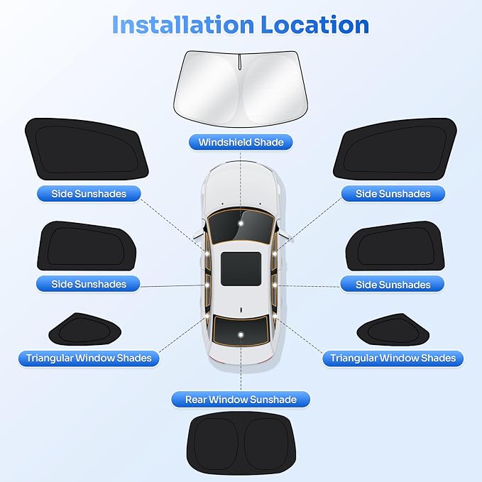 Canvcle Window Shades for 2021-2026 Kia K5 Accessories Windshield Sun Shade Side Rear Window Covers Sunshade Sun Visor Shield Privacy Protection for Camping Keep Vehicle Cool Black 8PCS - Image 5