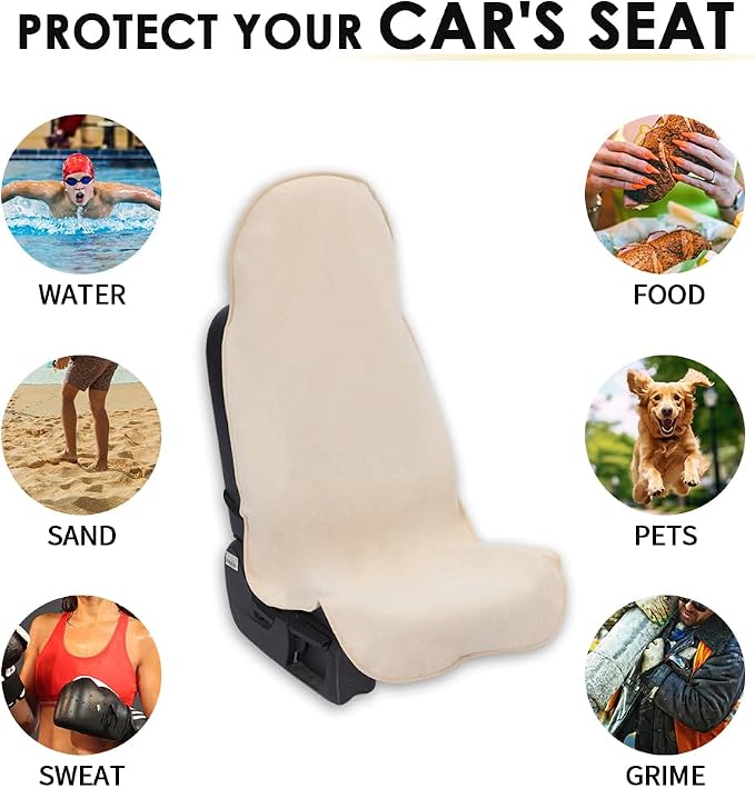 Waterproof Car Seat Cover Universial Fits Car Sweat Towel for Trucks SUV Car Seat Protector Beige - Image 7