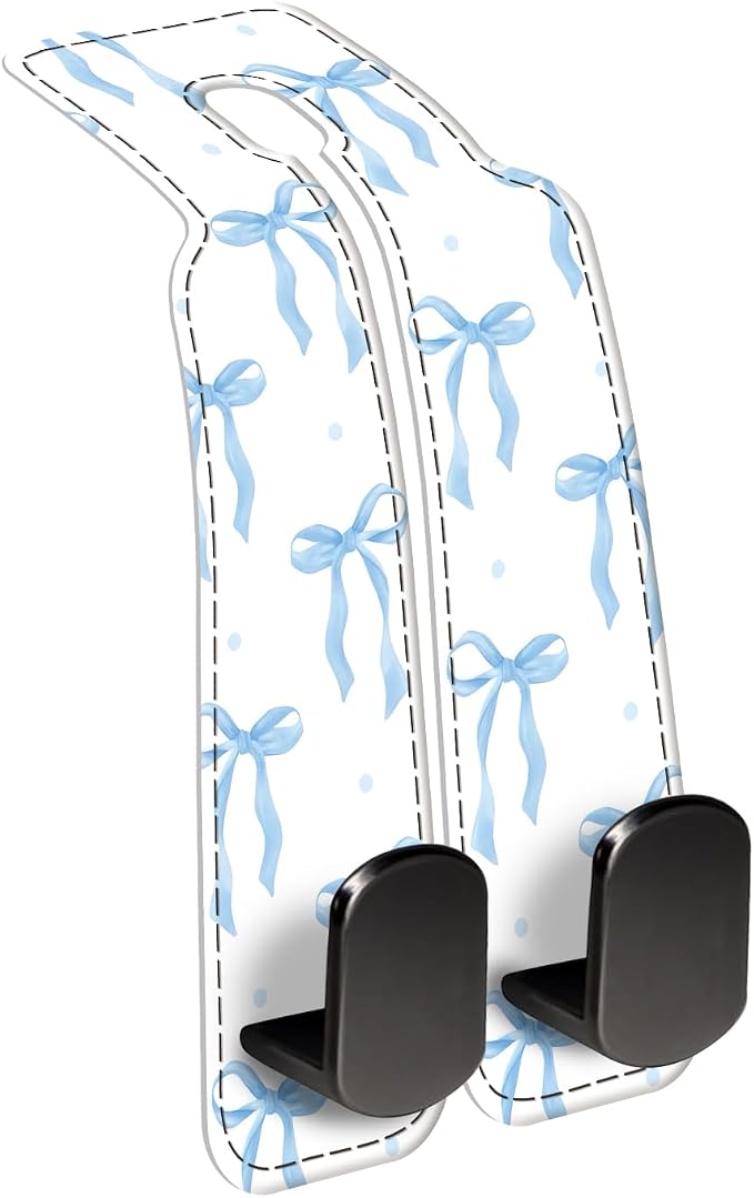Car Seat Back Storage Headrest Hook, Premium Leather Double Metal Hook, Hanger Storage Organizer for Purse Cloth Bag, Car Interior Accessories Blue Cute Bowties by Unknown