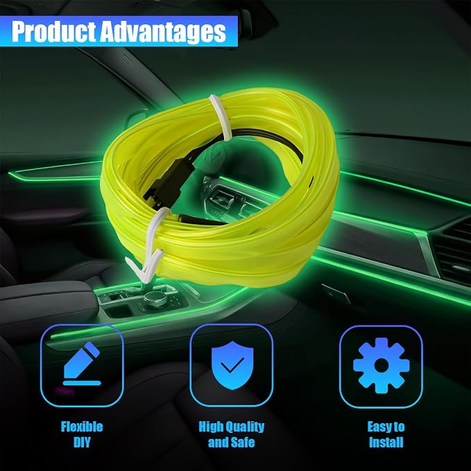Car LED Strip Lights, 16.4FT 5V Waterproof Flexible Vehicle Ambient Lighting Kits with USB Port, Automotive Lamp Strips Decorations, Universal for SUV Automobile Truck (Fluorescent Green) - Image 3