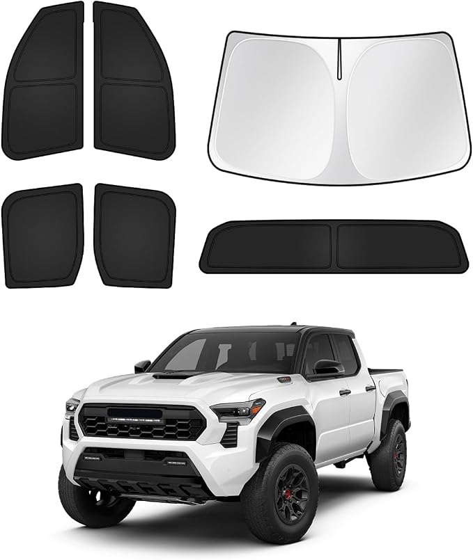 Canvcle Sunshades for Toyota Tacoma 2024 2025 2026 Accessories Windshield Sun Shade Side Rear Window Shade Cover Sun Visor Shield Privacy Protection for Camping Keep Vehicle Cool Black 6PCS by Canvcle