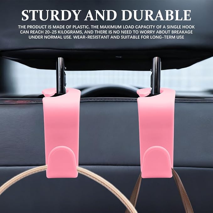 4PCS Car Seat Headrest Hooks, Purse Hook for Car | Car Headrest Hidden Hook, Car Interior Accessories Multi-Use Portable Headrest Organizer Holder for Purse Handbag Coats - Image 3