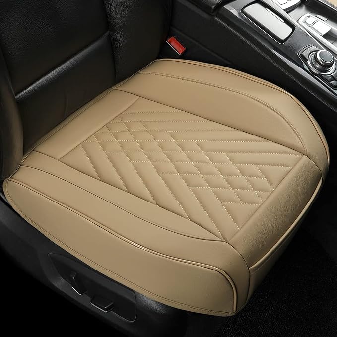 GIANT PANDA 1pack Front Car Seat Cover Bottom Seat Cover, PU Leather Driver Car Seat Protector Fits 95% of Vehicles, Wrapping Around The Bottom (Beige) by GIANTPANDA
