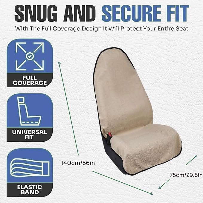 Waterproof Sweat Towel Car Seat Cover Sweat Carseat Protector,Perfect for Universal Anti-Slip Car Truck SUV Seat, Great for Post Gym Workout, Running, Swimming, Beach and Hiking (Beige) - Image 3