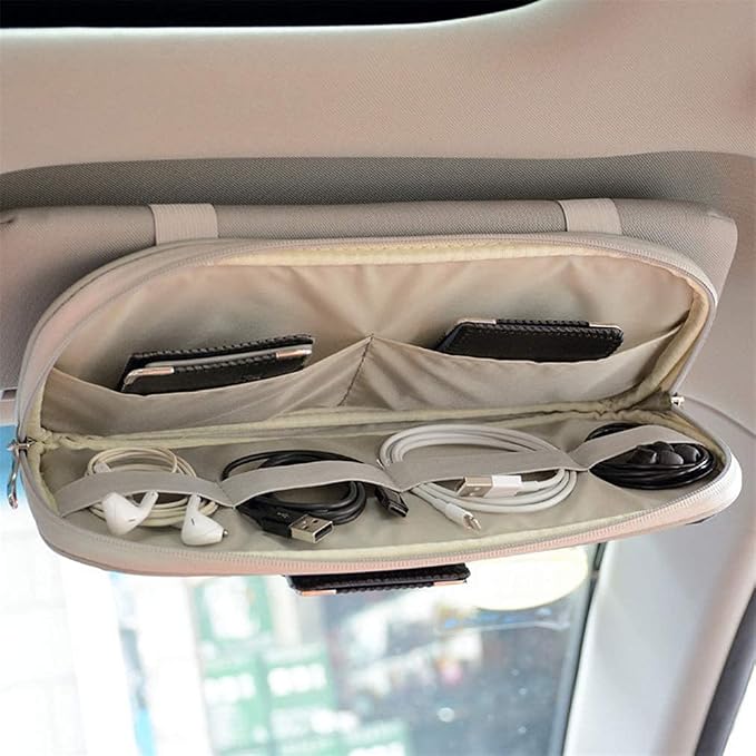 Car Sun Visor Organizer, Auto Interior Accessories Pocket Organizer - Car Truck SUV Storage Pouch Holder, with Multi-Pocket Net Zipper (Gray) - Image 2