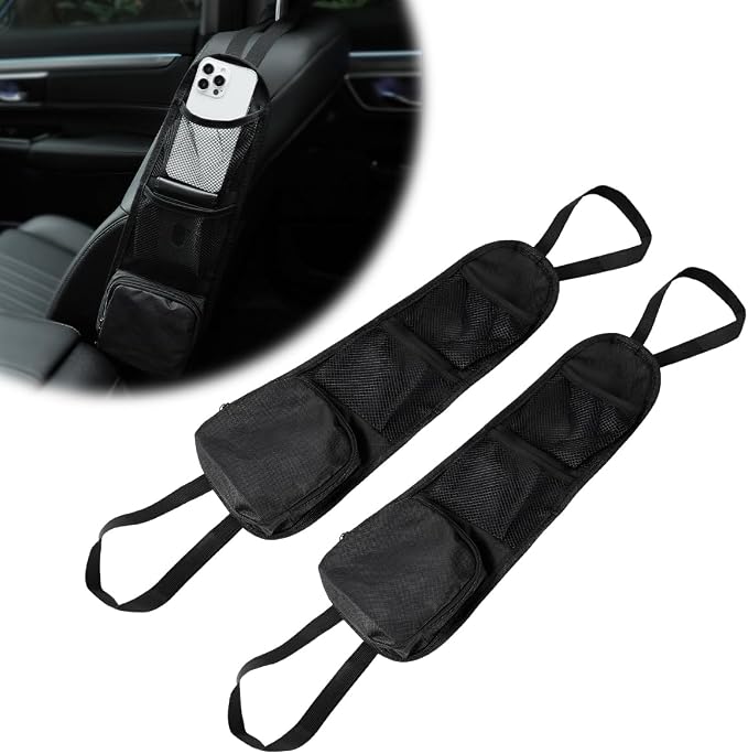 2PCS Car Seat Side Organizer, Front Seat Storage Hanging Bag Mesh Pocket Stuff Holder, Multi-Pocket Vehicle Storage Net Organizer for Drink Glasses Phone Wallet, Car Accessories by Unknown