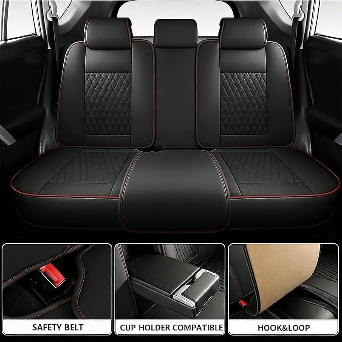 Car Seat Covers Full Set Fit For Toyota RAV4 Hybrid 2016-2026, Black&Red | Lumbar Support, Premium Faux Leather, Breathable, Anti-Slip, Airbag Compatible, Waterproof, Car Seat Protectors, 2 Row-5Seat - Image 3