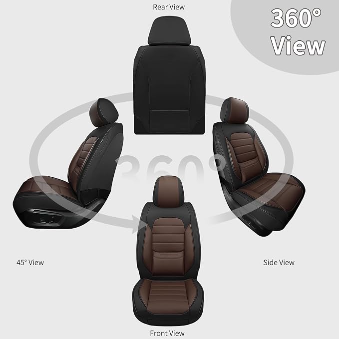 Front Car Seat Covers, 2Pcs Universal Leather Car Seat Covers, Full Coverage Waterproof Automotive Seat Covers, Breathable Car Seat Protector for Most Trucks SUVs Sedans, Black&Brown - Image 6