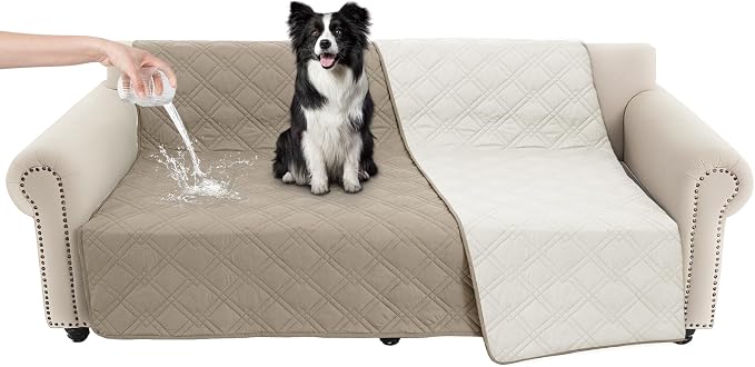 100% Waterproof Washable Dog Blanket，Khaki+Off White， 68"x82" | ,7-Layer Reversible Couch Covers for Dogs Met for Sofa Furniture Car Camping by Unknown