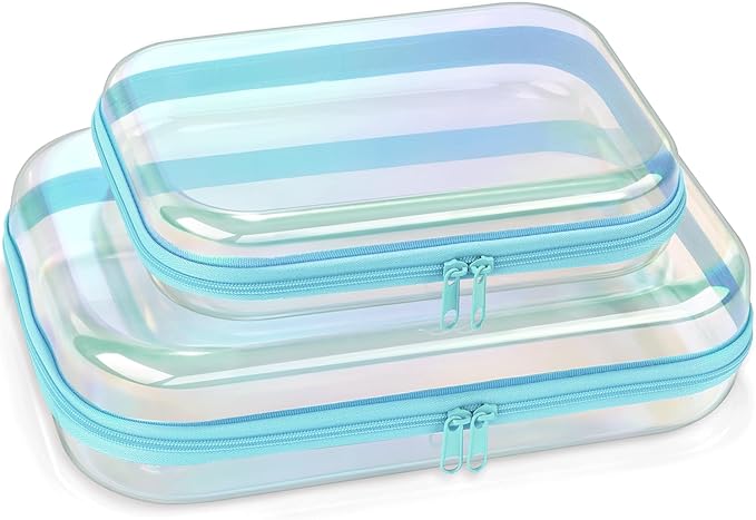 Clear Hard Shell Organizer Cases, 2 Pack | Iridescent PET shell with water-resistant, scratch-resistant surface for travel, toiletries, electronics and daily essentials by Unknown