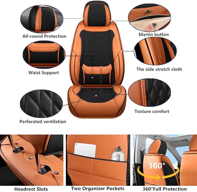 Front Seat Covers Custom Fit For Toyota Prius 2001-2026, Black&Brown | Lumbar Support, Luxury Faux Leather, Breathable, Anti-Slip, Airbag Compatible, Waterproof, Car Seat Protectors, 1 Row 2 Seats - Image 2