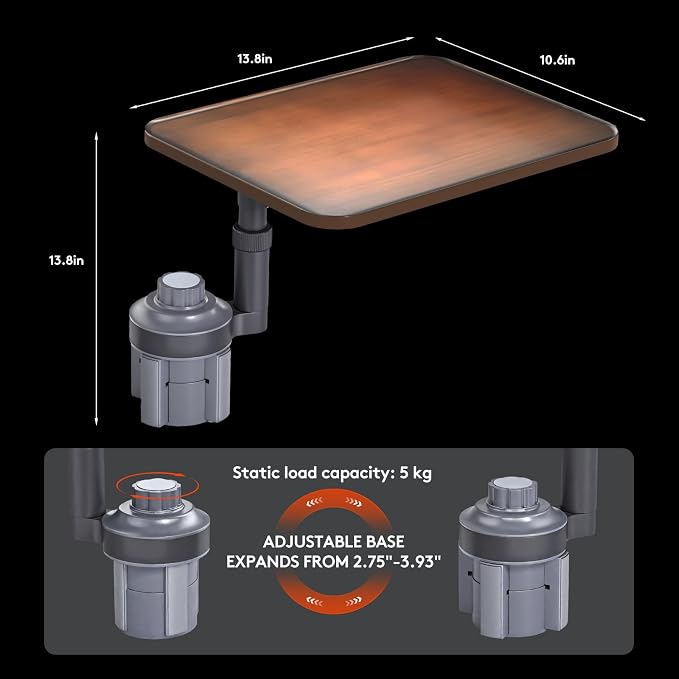 Car Tray Table & Car Laptop Desk, Height-Adjustable 360° Rotating Wood Car Laptop Mount, Steering Wheel Tray, Cup Holder Table,Compatible with Tesla & Most Vehicles Walnut - Image 6