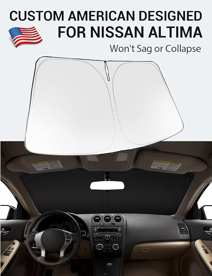 Proadsy Custom Fit Car Windshield Sun Shade for 2007-2012 Nissan Altima | 240T Heat Shield, Drops Temp 54°F, Blocks 99% UV, Prevents Dashboard Cracking, Summer Parking & Beach Trips, Easy Twist-Fold - Image 2