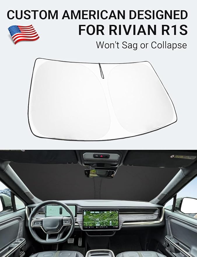 Proadsy Custom Fit 2022-2026 Rivian R1S Windshield Sun Shade, Blocks Heat | 240T Heat Shield, Drops Temp 54°F, Blocks 99% UV, Prevents Dashboard Cracking, Summer Parking & Beach Trips, Easy Twist-Fold - Image 2