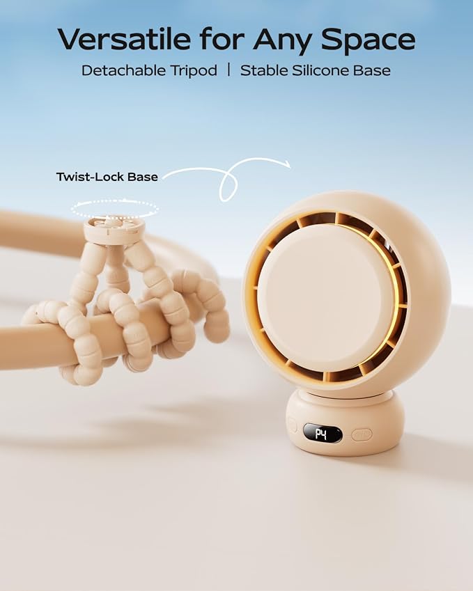 Stroller Fan, Portable Baby Fan with 60° Auto Oscillation, Brown | Flexible Tripod Design, USB-C Rechargeable, Long Battery Life, Quiet Motor, 4-Speed Cooling - Image 7