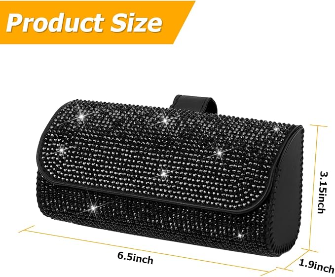 Osilly Bling Car Sunglass Holder for Sun Visor, Sparkling Crystal Leather Automotive Eyeglasses Mount Clip Organizer with Hidden Magnetic Closure for Men Women, Universal for SUV Truck Van（Black） - Image 2