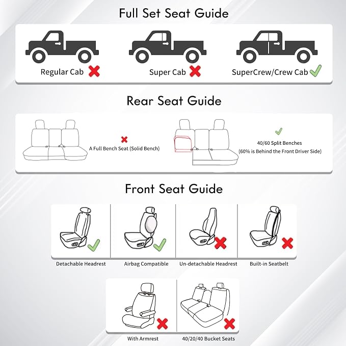 Huidasource Rear Car Seat Covers Fit for Ford F150, Automotive Car Seat Cushion Cover Fit for 2015-2026 F150 SuperCrew&2017-2026 F250 F350 F450 Super Duty Crew Cab Pickup(Back Row/Black&White) - Image 6