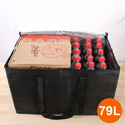 Bodaon 2-Pack Insulated Food Delivery Bag, XXXL Grocery Cooler Bag, Black | Catering Tote Insulation Bag for Hot and Cold Meal, Large Capacity Reusable Pizza Warmer Carrier for Picnic/Rideshare/Drivers - Image 3